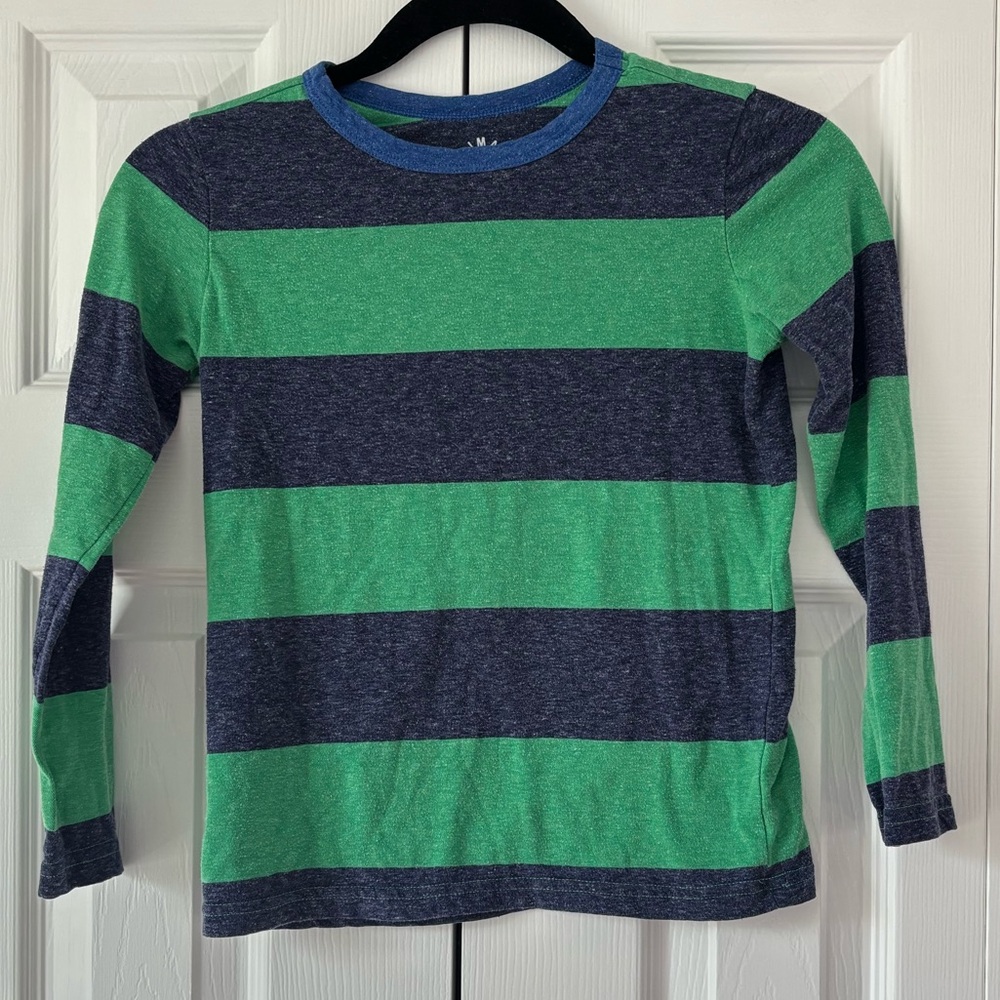 Primary Green & Navy Wide-Strip Long-Sleeve Tee